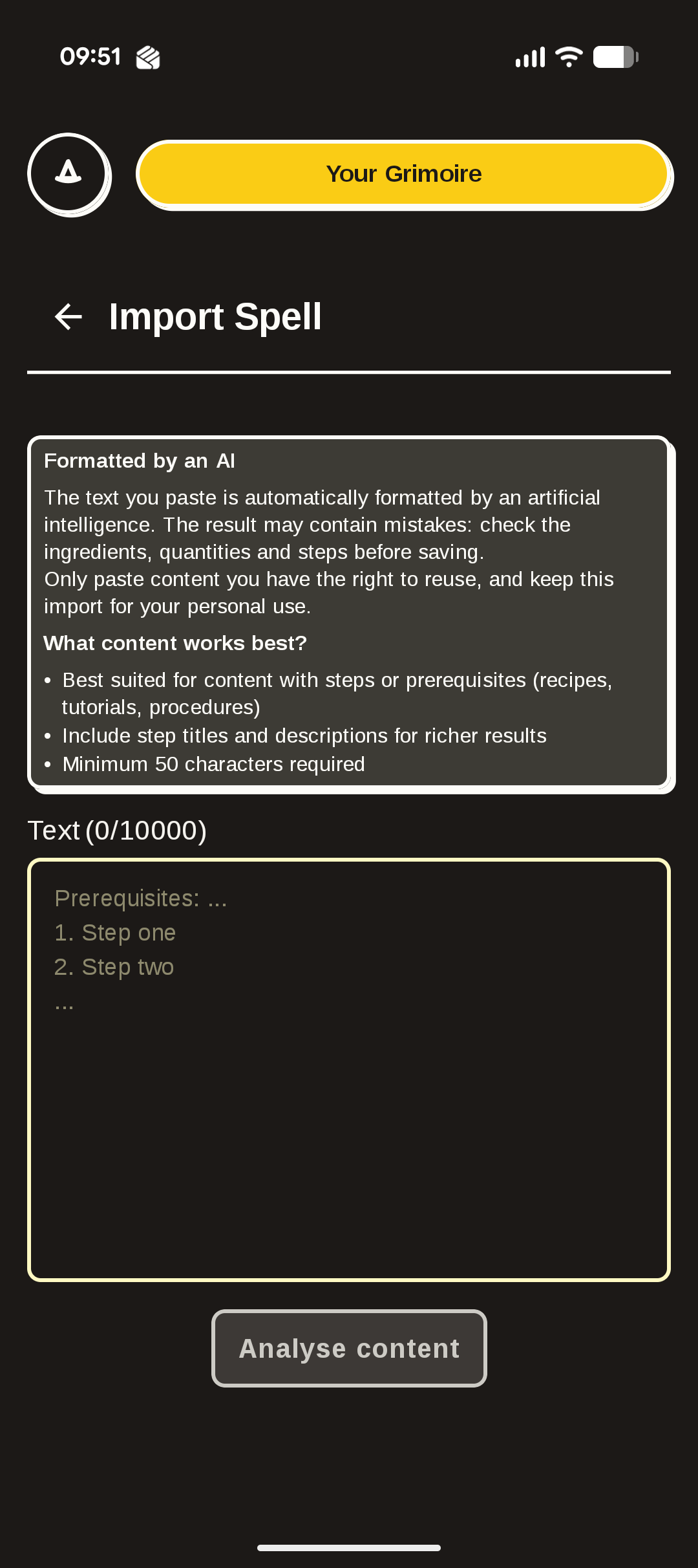 Import a spell from pasted text